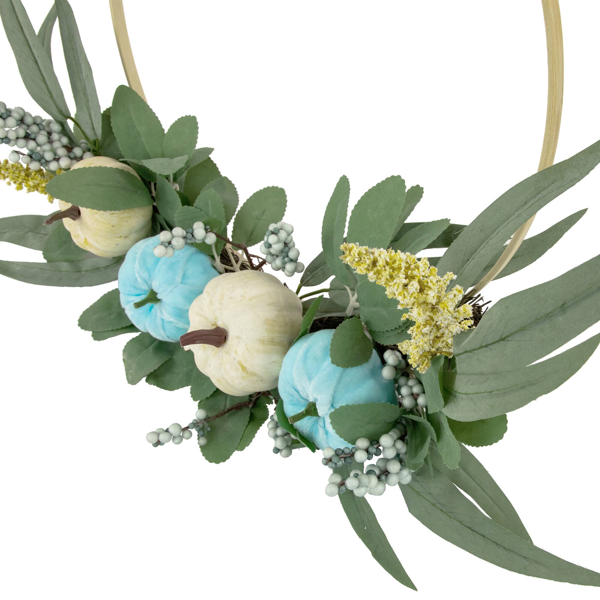 20" Blue Pumpkins & Foliage Thanksgiving Artificial Half Wreath